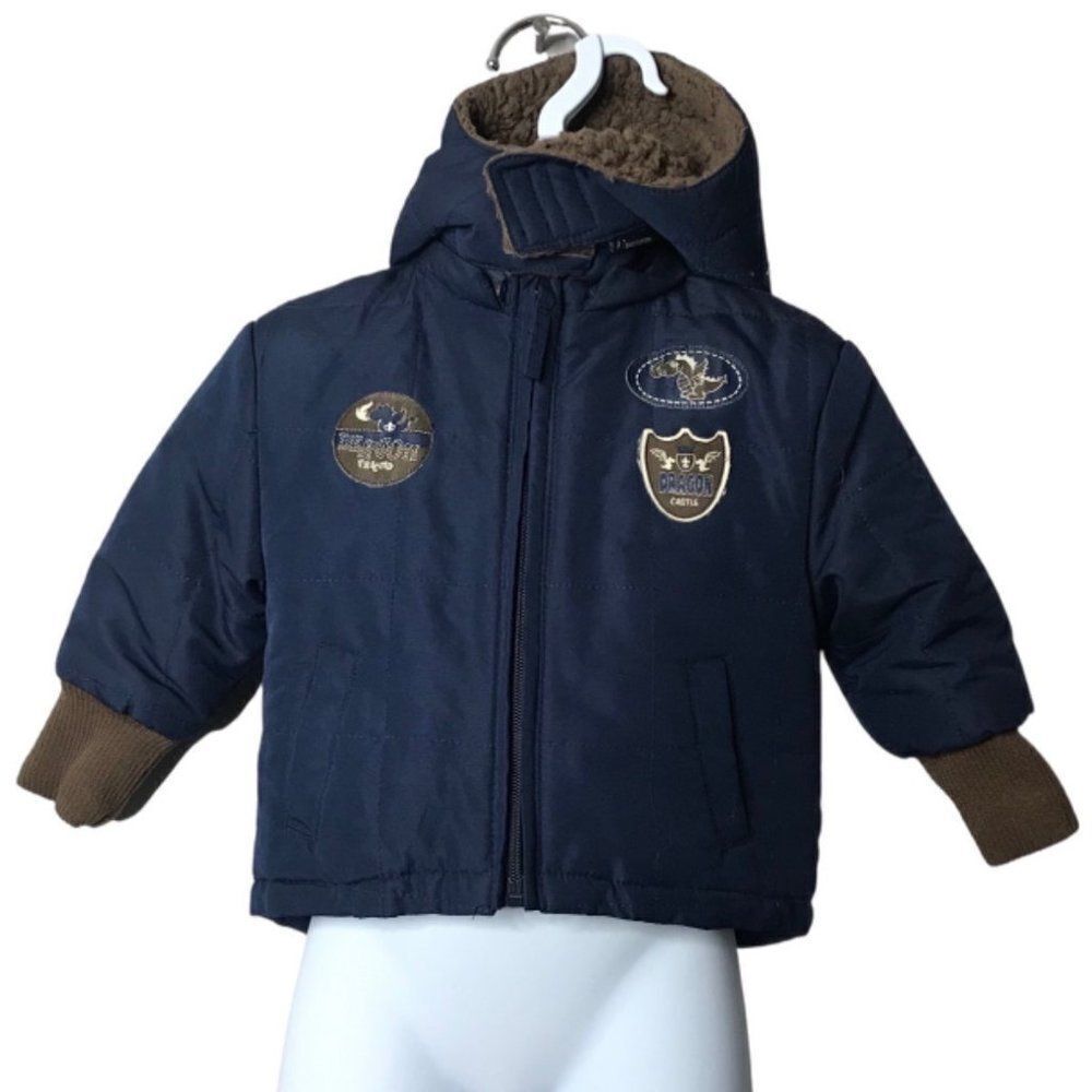 Le Petite Rothschild Parka 6/9M Hooded Coat Full Zip Ribbed Trim Removable Hood